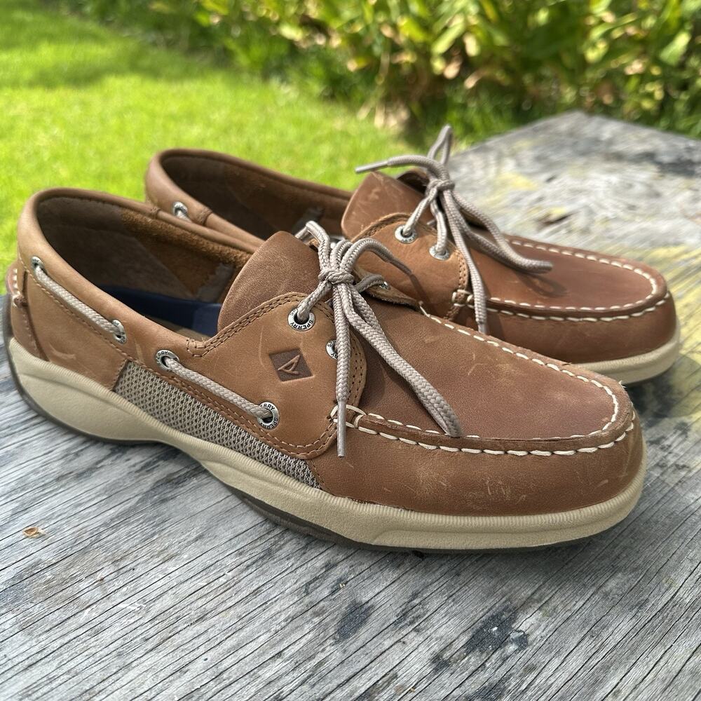 SPERRY Brown Cognac Top Slider Leather Intrepid Men’s 9 Boat Shoes BP